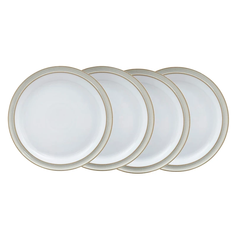 Denby - Linen Cream White Dinner Plates Set of 4 - Dishwasher Microwave Safe Crockery - Large Ceramic Stoneware Tableware Plates - Natural Tones - for Lunch & Dinner