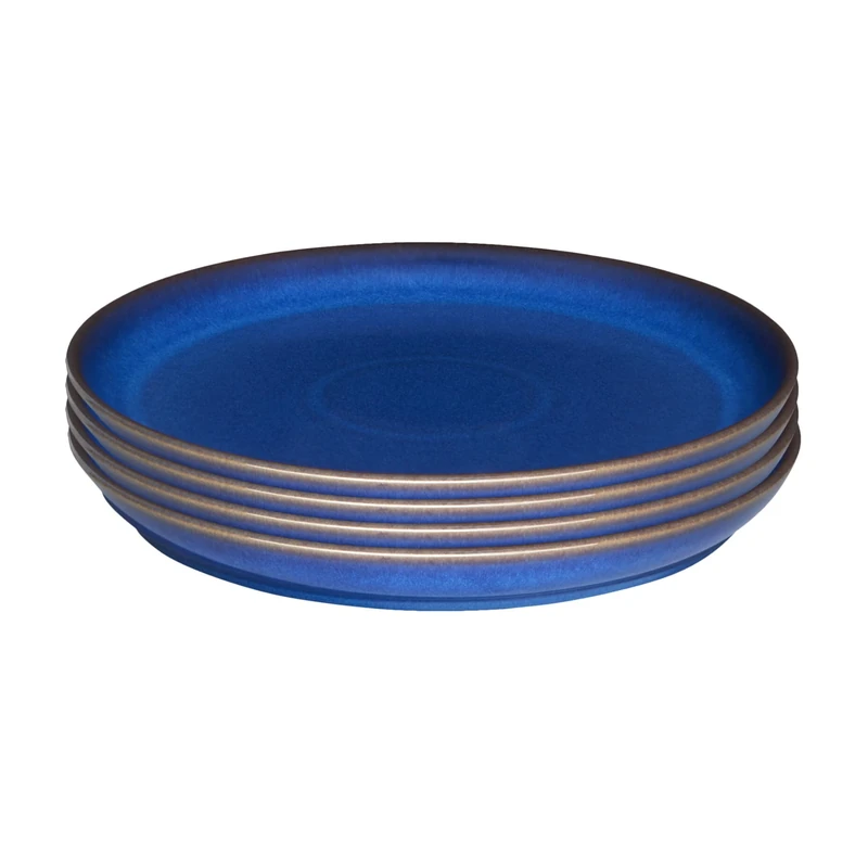 Denby - Imperial Blue Dinner Plates Set of 4 - Dishwasher Microwave Safe Crockery 26cm - Royal Blue Coupe Ceramic Stoneware Tableware - Chip & Crack Resistant Large Plates