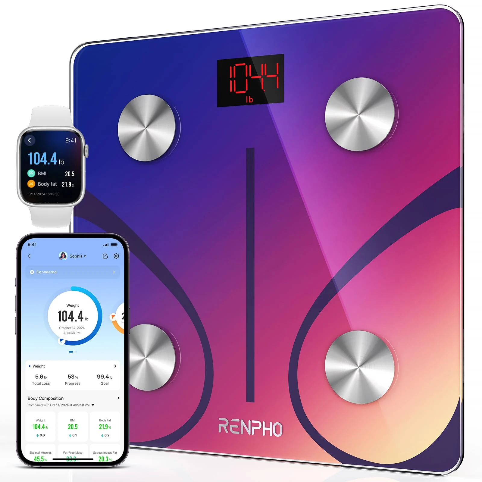 RENPHO Body Fat Scale Bluetooth, Digital Scales for Body Weight Bathroom Weighing Scale Smart BMI Scales, Body Composition Monitors with Smartphone App, Red, Elis 1