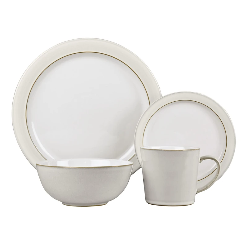 Denby - Natural Canvas Dinner Set for 1-4 Piece White Ceramic Tableware Plates & Bowls Set - Dishwasher Safe Crockery Single Place Setting - 1 x Dinner Plate, Small Plate, Cereal Bowl & Coffee Mug