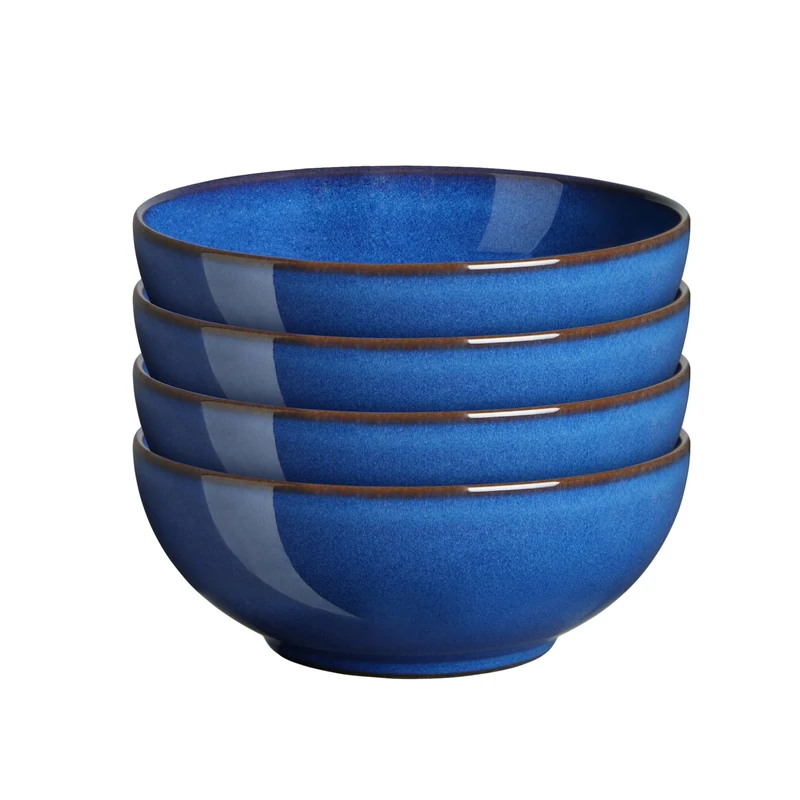 Denby - Imperial Blue Cereal Bowls Set of 4 - Dishwasher Microwave Safe Crockery 820ml 17cm - Royal Blue Ceramic Stoneware Tableware - Chip & Crack Resistant Coupe Soup Bowls
