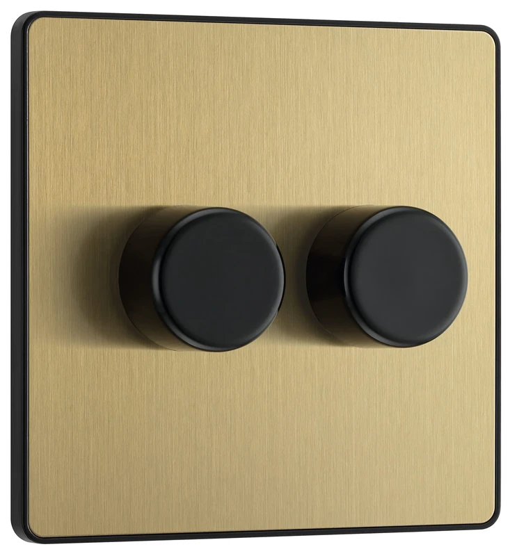BG Electrical Intelligent Double Wall Dimmer Switch, 2 Way, Screwless Front Plate, Evolve, Satin Brass, 200W, PCDSB82B