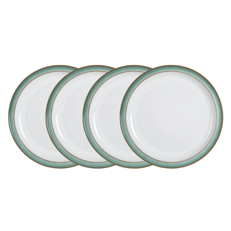 Denby - Regency Green Dinner Plates Set of 4 - Dishwasher Microwave Safe Crockery 26.5cm - Green, White Ceramic Stoneware Tableware - Chip & Crack Resistant Large Plates