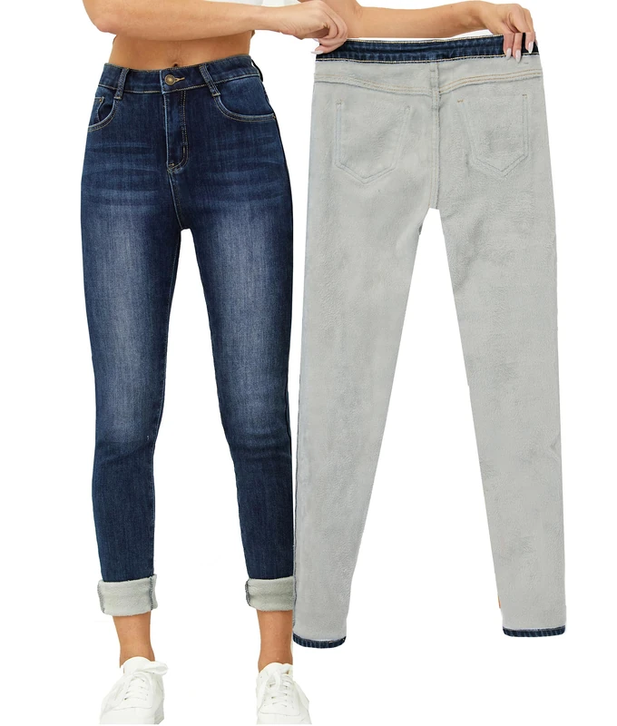 Yehopere Women's Winter Fleece Lined Jeans Slim Fit Warm Skinny High Waist Denim Jean, Blue As1, Large