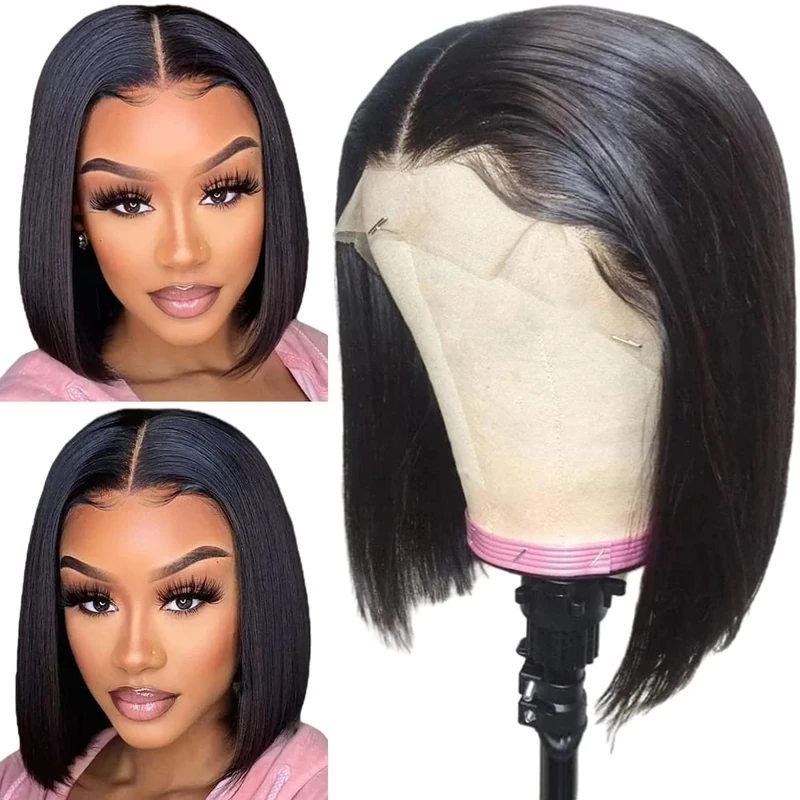 Qangelabeauty Bob Wig Human Hair 16 Inch 13x4 HD Frontal Bob Wigs Human Hair Pre Plucked with Baby Hair Straight Bob Wigs for Black Women 180% Density Natural Black Bob Wig