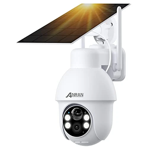 ANRAN 5MP Outdoor Surveillance Camera Battery with Solar Panel, Wireless Solar Surveillance Camera WiFi with 4 Spotlight, Colour Night Vision, PIR Motion Detection, Alexa, Q3 Max White