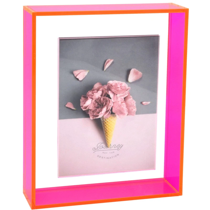 11x14 Floating Picture Frame Neon Acrylic Wall Mount Tabletop Desk Frame Decoration Colored Modern Photo Frame for Gallery Home Office, Neon Pink