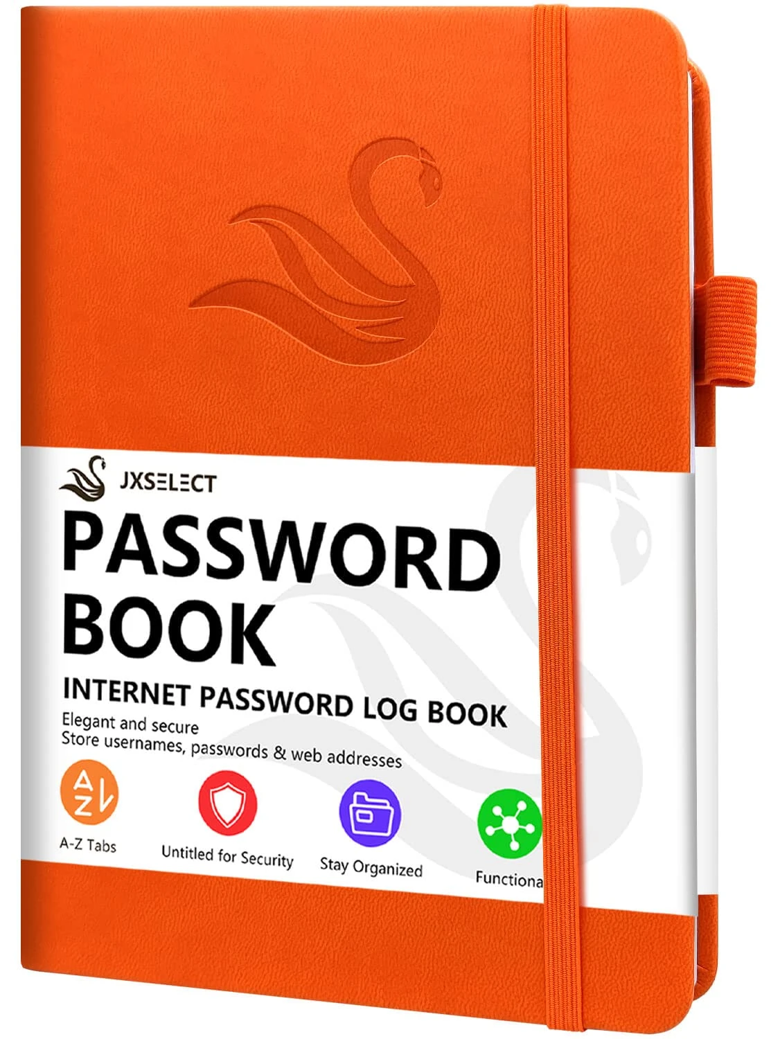 Elegant Password Book with Alphabetical Tabs - Hardcover Password Book for Internet Website Address Login - 5.2" x 7.6" Password Keeper and Organizer w/Notes Section & Back Pocket (Orange)