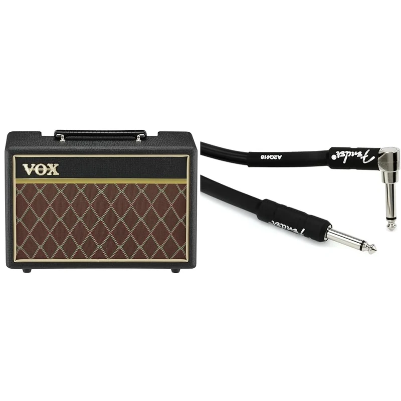 Vox - Pathfinder 10-10W Electric Guitar Combo Amplifier & Fender Professional Series Instrument Guitar Cable, 10 ft, Straight/Angle, Black, 3m