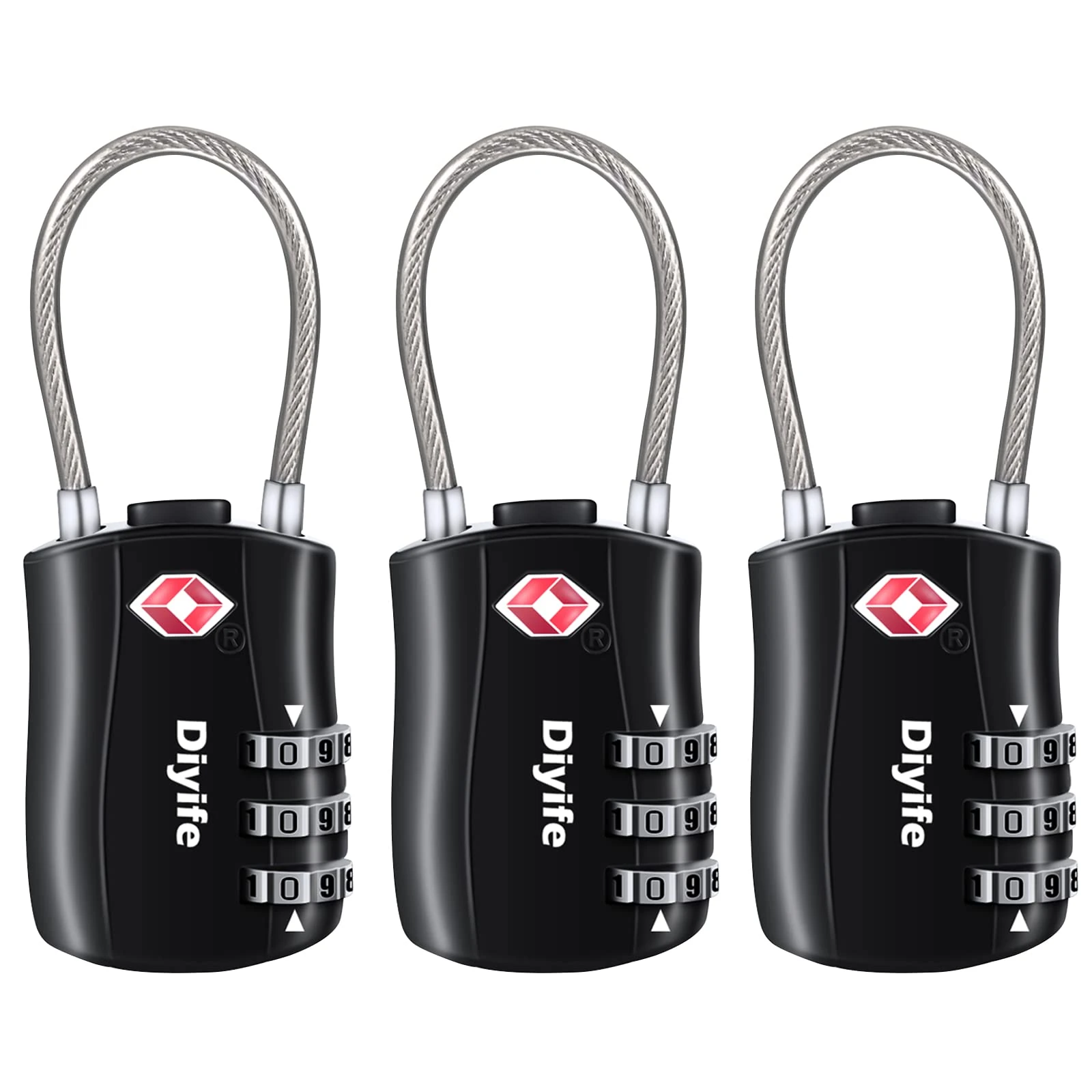 Diyife TSA Luggage Locks, [Newest Version][3 Packs] 3-Digit Security Padlock, Combination Padlocks, Code Lock for Travel Suitcases Luggage Bag Case etc.(Black)