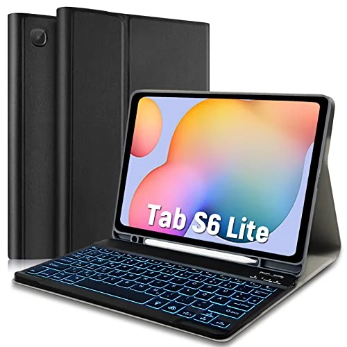 Lielax Case with Keyboard for Samsung Galaxy Tab S6 Lite (P610/P615/P613/P619) 10.4 Inch 2022/2020, Magnetic Detachable Wireless Illuminated Bluetooth QWERTZ Keyboard with Protective Case (Black)