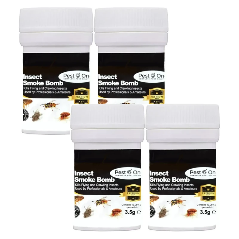 Bed Bug & Flea Smoke Bombs – 4 Pack | Fast-Acting Fumigator Kills Bed Bugs, Fleas, Cockroaches & Ants | Strong Permethrin Smoke Generator for Home & Commercial Use | HSE Approved Insect Killer