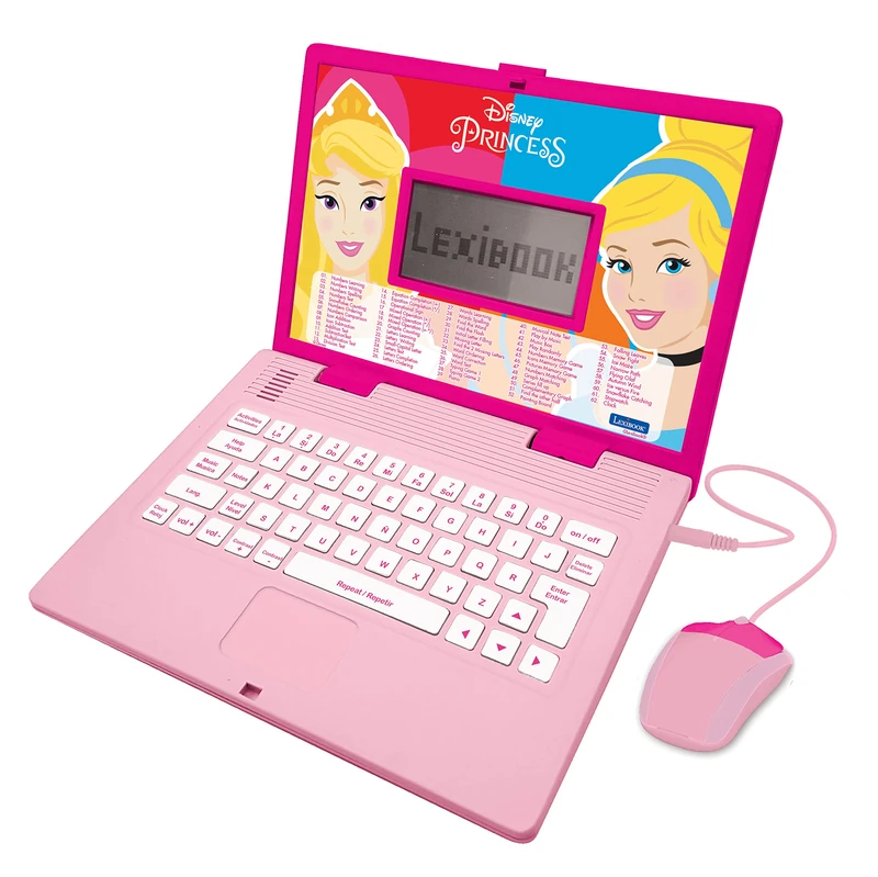 LEXIBOOK, Disney Princess, Educational and Bilingual Laptop Spanish/English, Girls Toy with 124 Activities to Learn, Play Games and Music, Pink, JC598DPi2