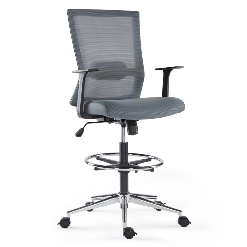 Sunon Drafting Chair Mesh Office, Ergonomic Swivel High Back Support Computer with Adjustable Height Footrest Ring Stool and Brake Casters, Grey, 114240100, XL