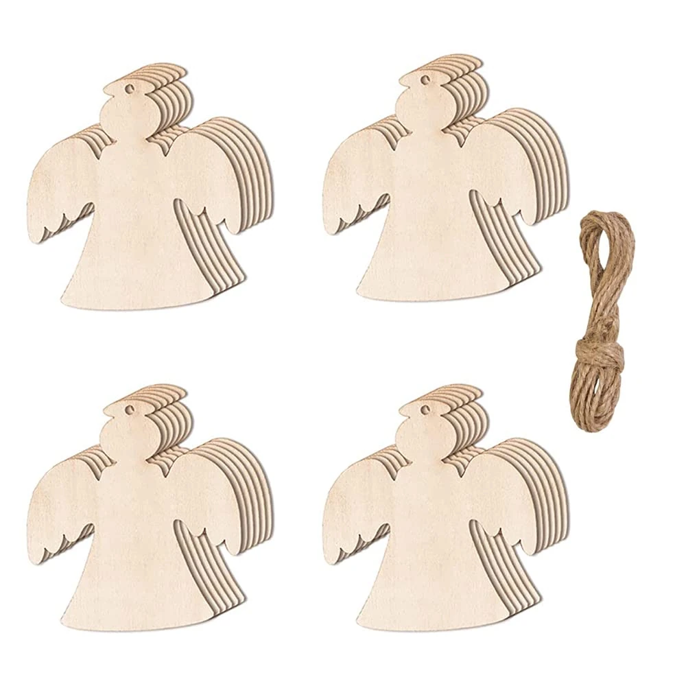 20 Pieces Wooden Baubles Wooden Christmas Decorations Natural Wood Slices Paintable Christmas Ornaments Pendant for DIY Crafts Christmas Tree Hanging Decorations