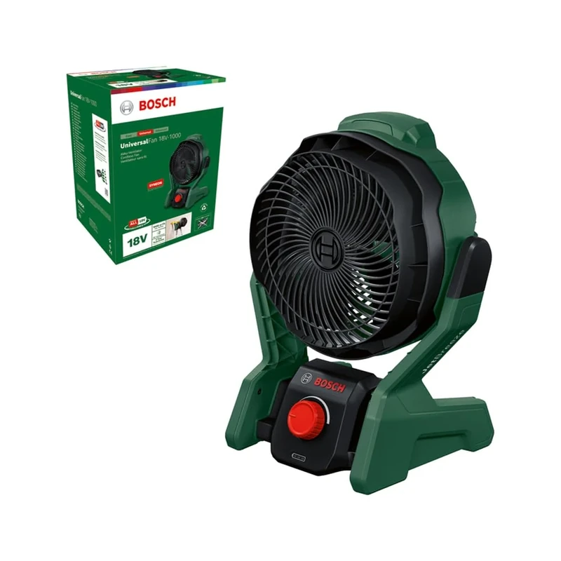 Bosch Cordless Portable Fan UniversalFan 18V-1000 (Without Battery, 18 Volt System, for DIY, Camping and More, Air Flow Volume: 1,000 m³/h, in Carton Packaging)