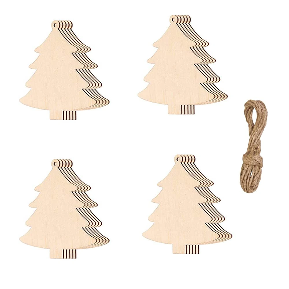 20 Pieces Christmas Tree Wooden Ornaments Hanging Baubles, DIY Wood Christmas Hanging Pendant Crafts Embellishments for Xmas Decoration Wedding Party Decor