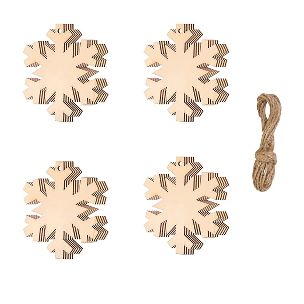 20 Pieces Wooden Christmas Ornaments Wooden Baubles Wood Snowflake Wood Slice for DIY Crafts Christmas Tree Decorations
