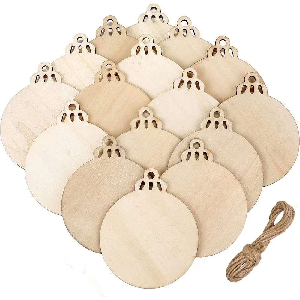 20 Pieces Christmas Wooden Baubles Round Wood Slices Wood Disc Hanging Ornaments Baubles for DIY Crafts Christmas Tree Decoration