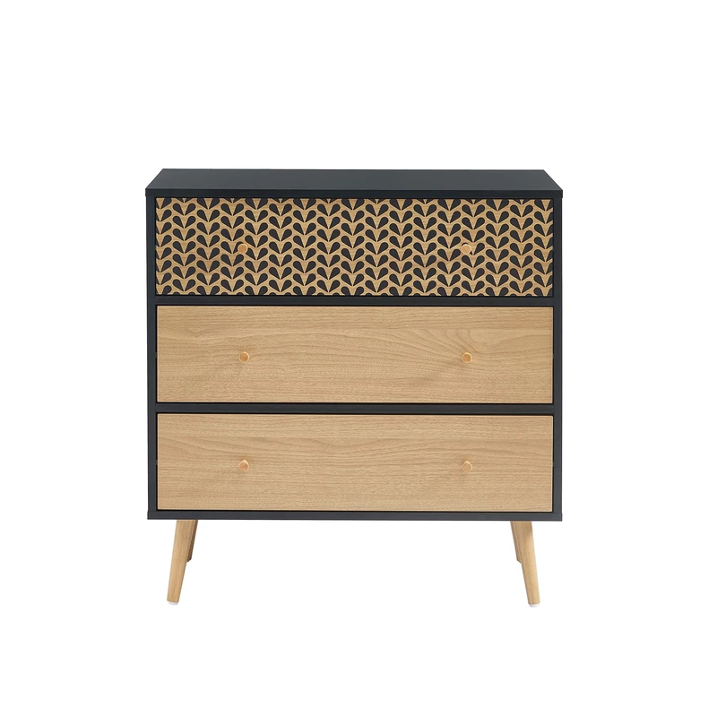 BAÏTA CAPUCINE Chest of Drawers, Black and Oak Effect, 3 Drawers, 78cm - Image 1
