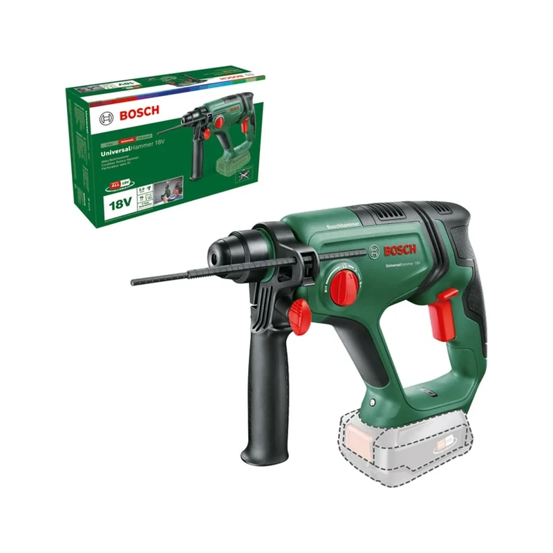 Bosch Cordless Rotary Hammer Drill UniversalHammer 18V (Without Battery, 18 Volt System; Drilling/Hammer Drilling/Chiselling; 2.0 J Impact Energy, SDS Plus Tool Holder, in Carton Packaging)