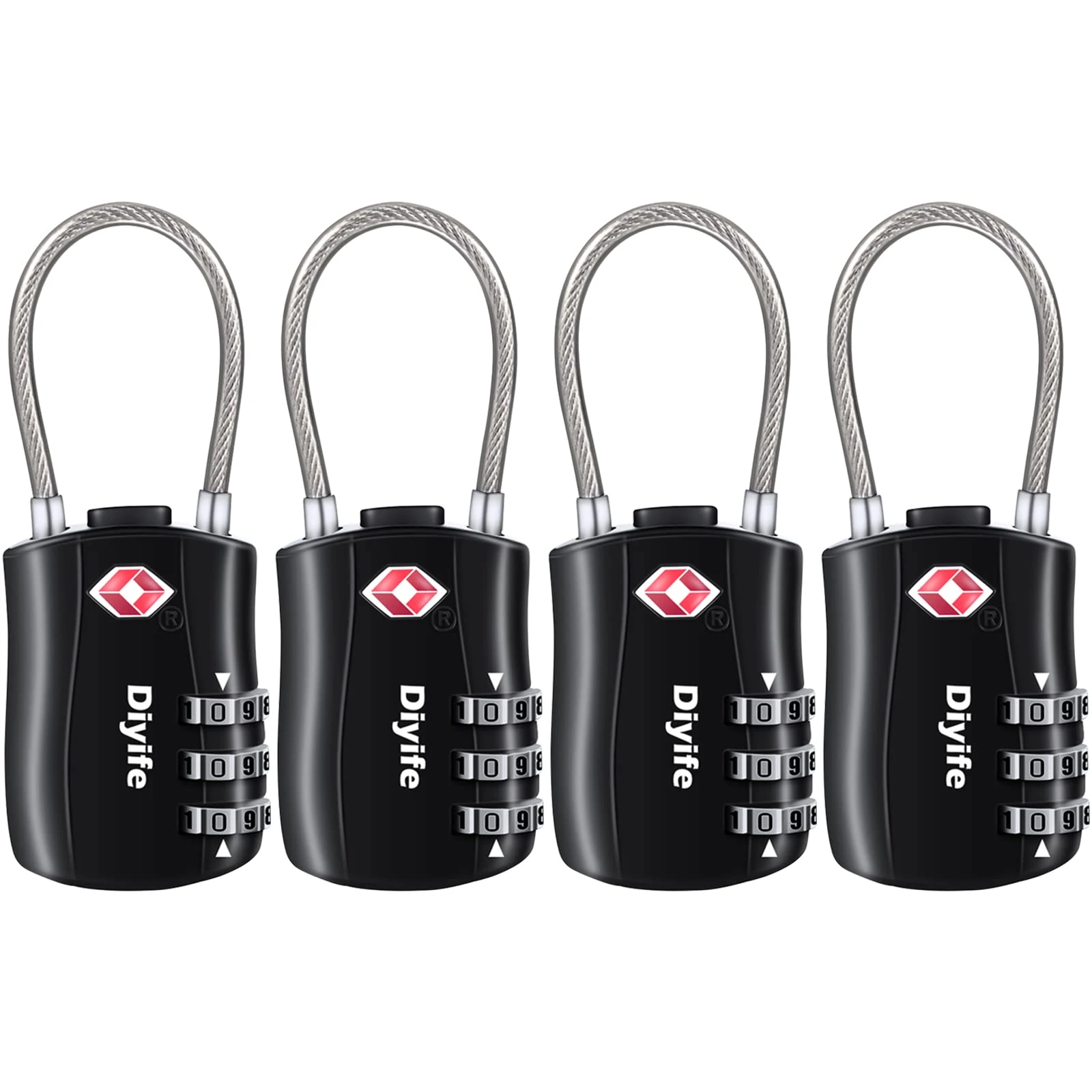 Diyife TSA Luggage Locks, [Newest Version][4 Packs] 3-Digit Security Padlock, Combination Padlocks, Code Lock for Travel Suitcases Luggage Bag Case etc.(Black)