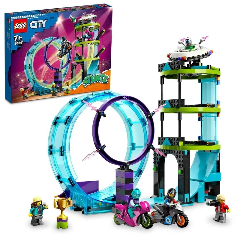 LEGO 60361 City Stuntz Ultimate Stunt Riders Challenge, 3in1 Stunts for 1 or 2 Player Action, with 2 Flywheel-Powered Toy Motorbikes for Kids, 2023 Set