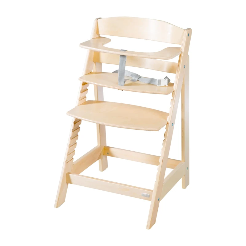 roba 2-in-1 Wooden Grow-Along High Chair Sit Up Flex - Adjustable Height - from 6 Months up to 70 kg - Anti-Tipping Baby Chair with Smooth Surface - Natural Wood