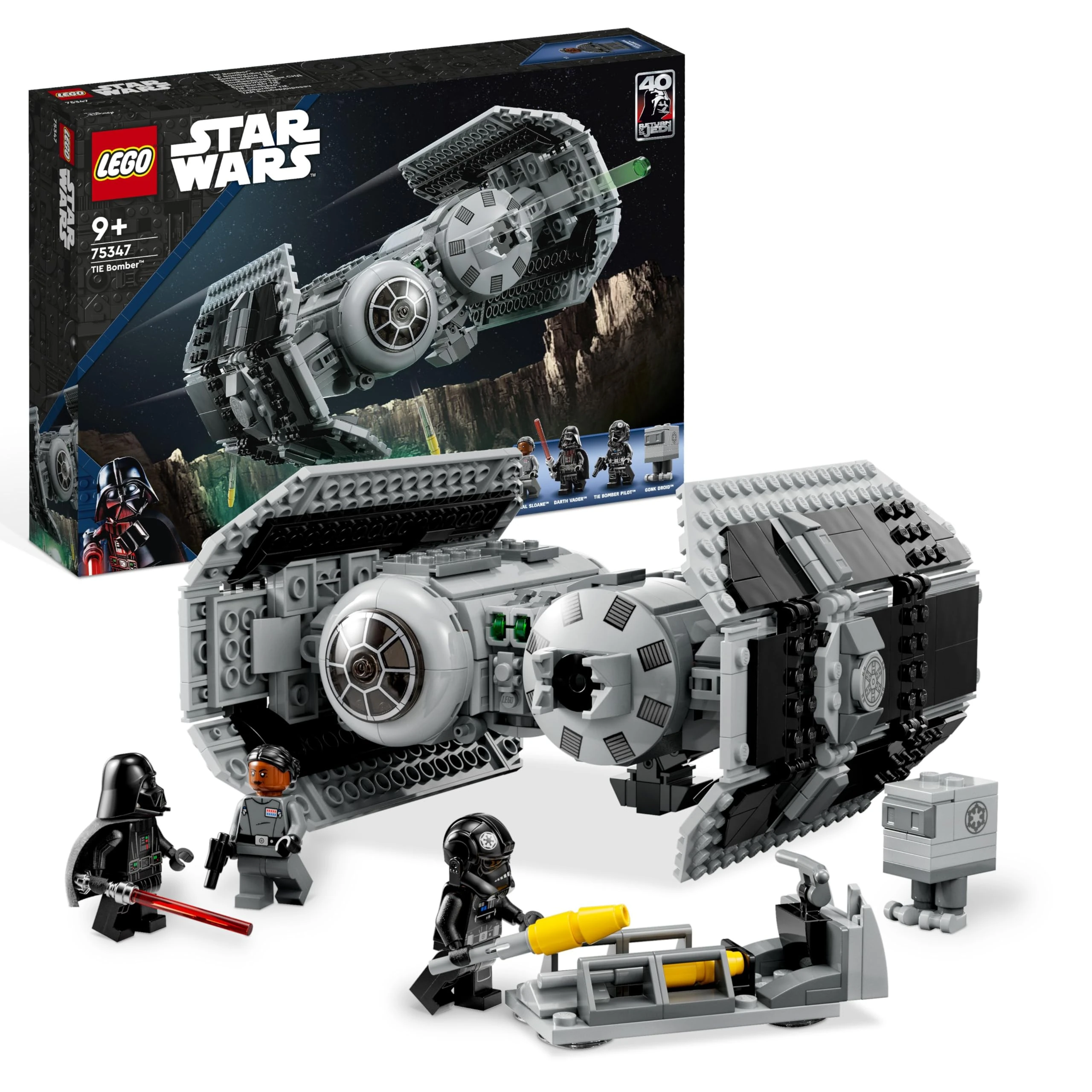 LEGO Star Wars 75347 TIE Bomber Building Toy - Starship Model with a Torpedo-Dropping Function - incl. a Gonk Droid Figure & Darth Vader Minifgure with a Lightsaber - Gift for 9+ Year Old Boys