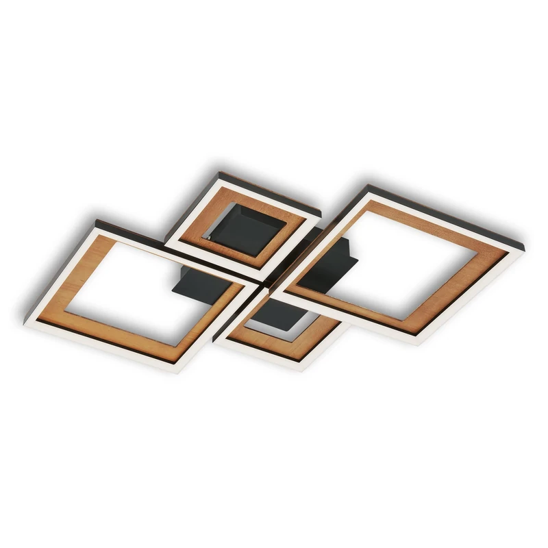 BRILONER Leuchten - LED Ceiling Light, Steps Dimmable, Swivelling Ceiling Light, LED Frame, Backcut, Black/Wood, 530 x 530 x 80 mm