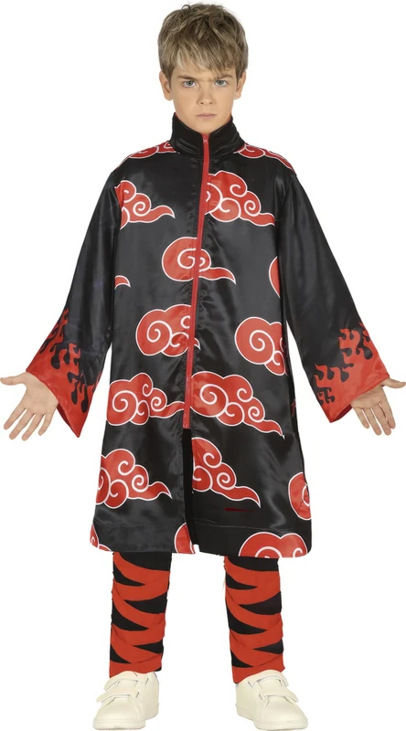 FIESTAS GUIRCA Fire Ninja Boy Fancy Dress Costume - Japanese Warrior Outfit with Black and Red Kimono Suit for Children 5-6 Years