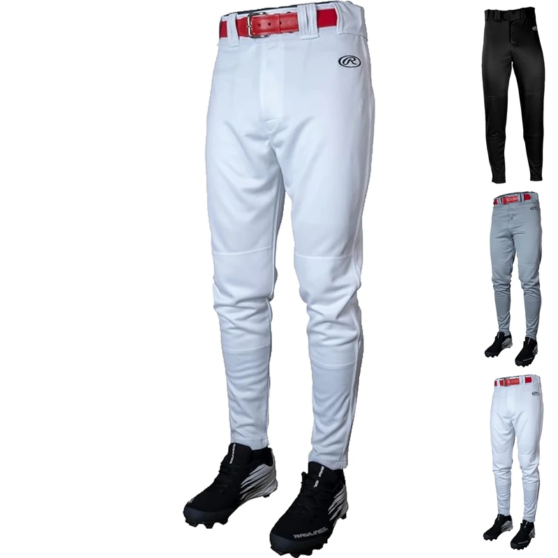 Rawlings Men's Launch Series Baseball Pant | Jogger Fit | Adult Sizes Piped Options, White | Solid, Medium