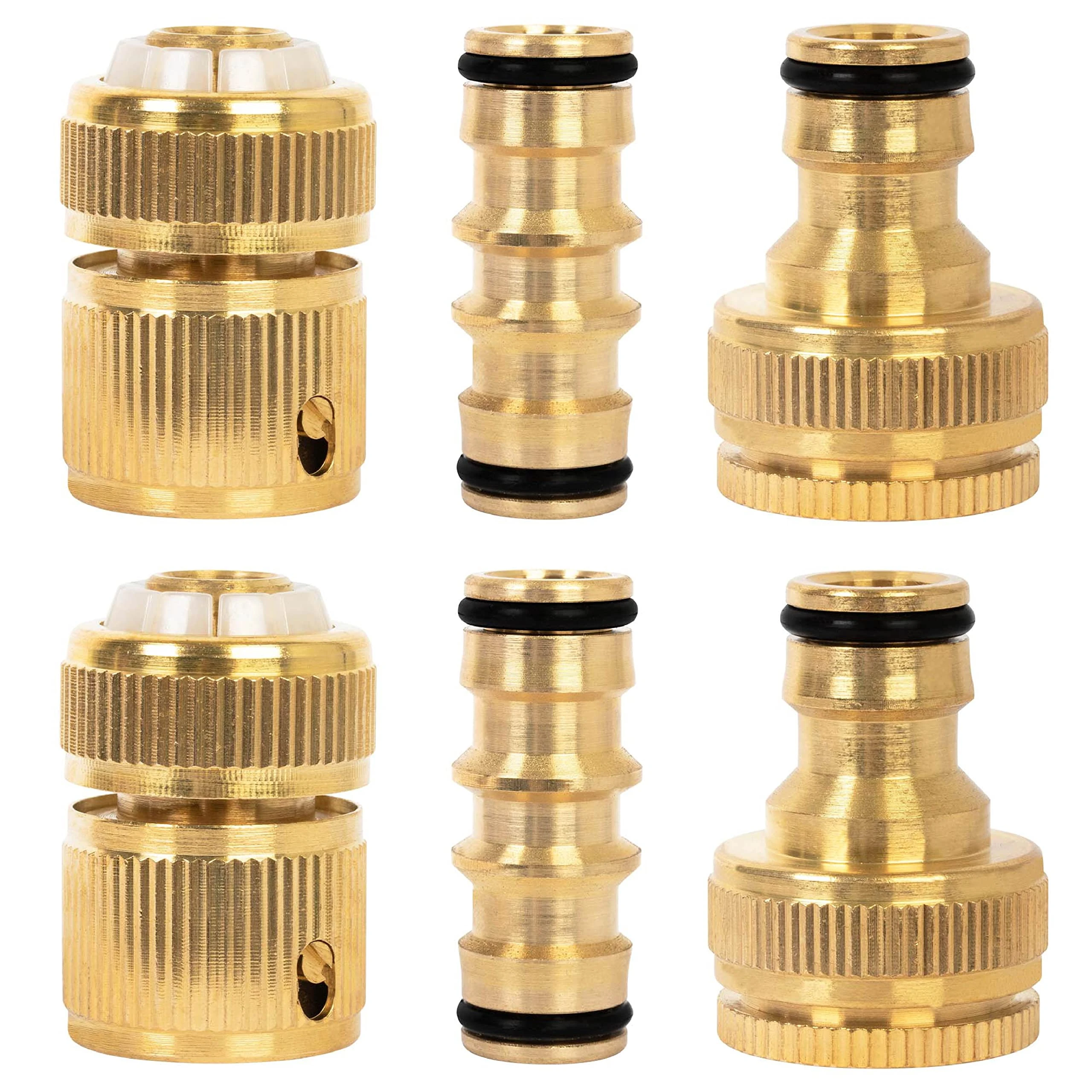 BLOSTM Brass Garden Hose Connector 6 Pack - Rustproof Hose Fittings & Connectors Set with 2 Double Male Connector, 2 x Hose ½” End Quick Connect, 2 x ½” Hose Tap Connectors - Fits Most Hoses