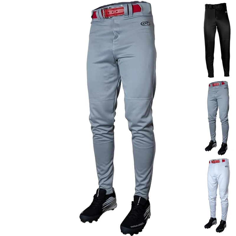 Rawlings Men's Launch Series Baseball Pant | Jogger Fit | Adult Sizes Piped Options, Grey | Solid, Large