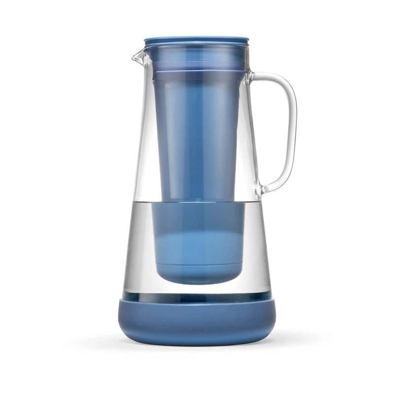 LifeStraw Home Pitcher Glass and Silicone Base 7 cup Stormy Blue
