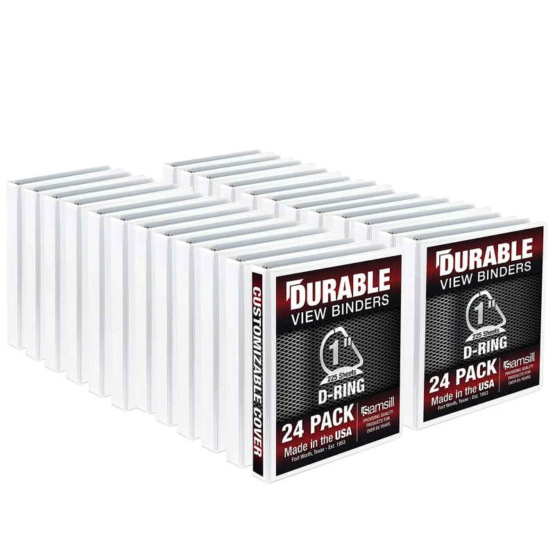 Samsill Durable 1 Inch Binder, Made in The USA, D Ring Customizable Clear View Cover, White, 24 Pack, Each Holds 220 Pages
