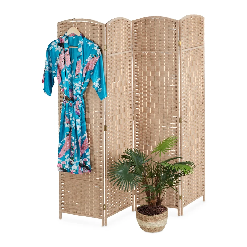 Relaxdays Folding Screen, 4-Panel, Room Divider, H x W: 170 x 160 cm, Partition Wall for Indoors, Wood, Paper, Natural, 70% 30%