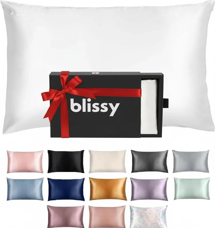 Blissy Silk Pillowcase - 100% Pure Mulberry Silk - 22 Momme 6A High-Grade Fibers - Silk Pillow Cover for Hair & Skin - Regular, Queen & King with Hidden Zipper (Queen, White) - Image 1