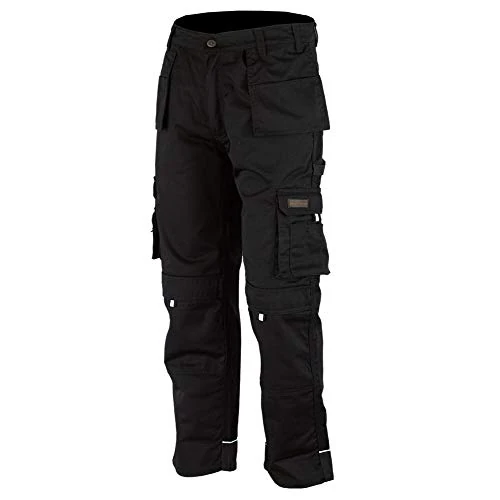 WrightFits Men Pro-11 Work Trousers Black - Heavy Duty Safety Combat Cargo Pant - Multi Pockets & Knee Pad Pockets - Triple Stitched -Durable Work wear (28W-48W)