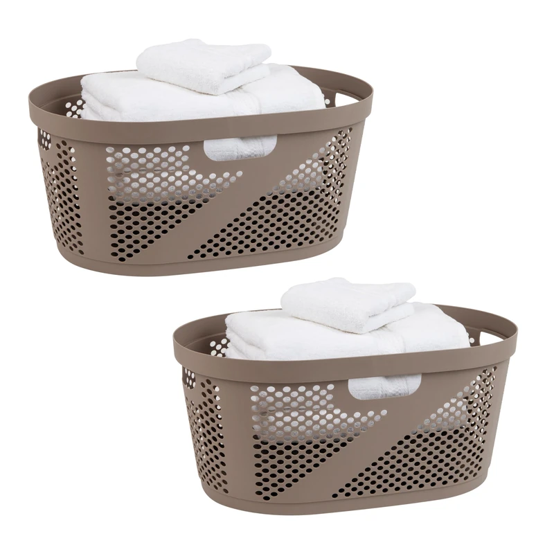 Mind Reader 40L Laundry Basket, Clothes Hamper, Ventilated, Plastic, 23"L x 14.5"W x 10.5"H, Set of 2, Tan