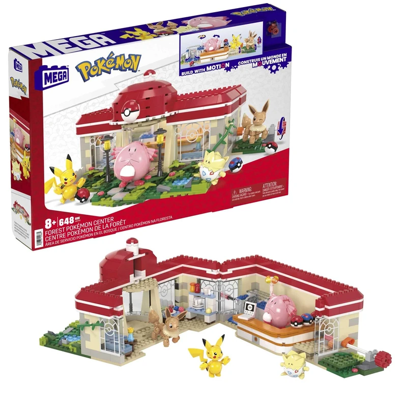 MEGA Pokémon Playset, Forest Pokemon Center Includes Pikachu, Chansey, Eevee, and Togepi, Building Toys for Kids and Adults, Collectible Character Model with 648 Pieces, Toy for Ages 8 and Up, HNT93