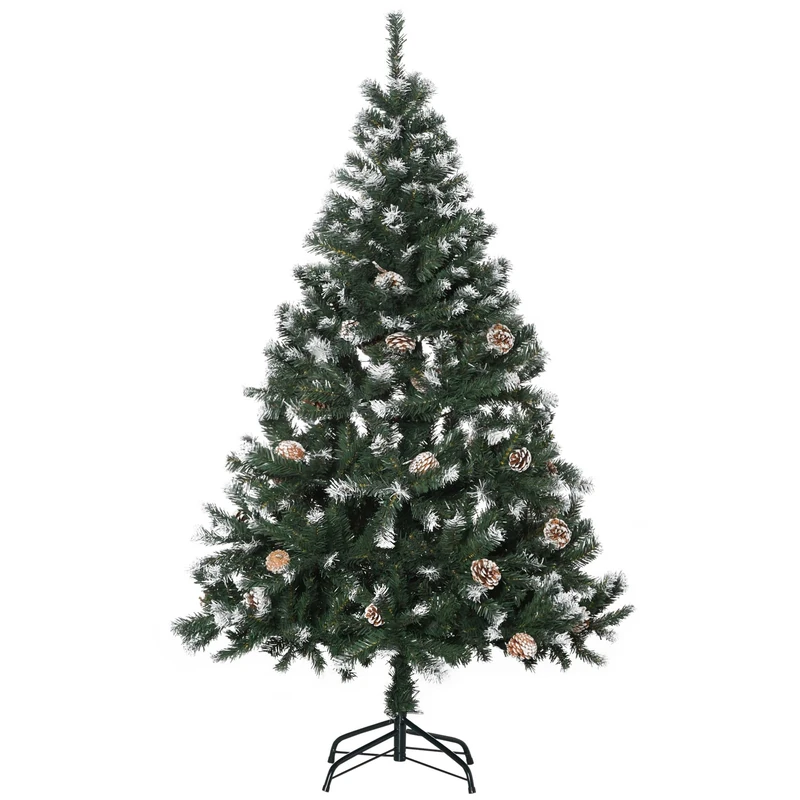 HOMCOM 5FT Artificial Christmas Tree with Pine Cones, Holiday Home Xmas Decoration Automatic Open, Green