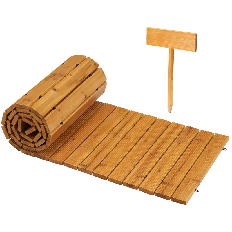 Spurgehom 8FT Wooden Garden Pathway Straight Outdoor Walkway Roll Out Cedar Wood Patio Flooring Path Decorative Lawn Patio Pavers Boardwalk Beach Wedding Party (Natural) - Image 1