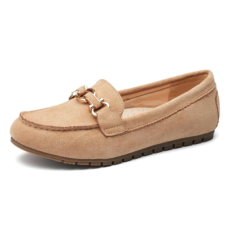Cvistpieo Women’s Ballet Flat Shoes with Round Toe Slip On or Ballerina Walking Flats Shoes Moccasin Loafers, Beige Fabric, 4 UK