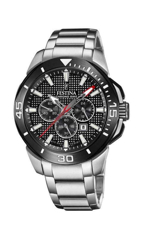 Festina F20641/4 Men's Analogue Quartz Watch with Stainless Steel Strap, Silver/Black, One Size, Bracelet