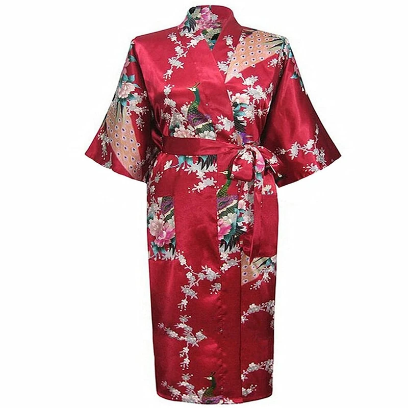 Pink Chinese Women Silk Rayon Robes Long Sexy Nightgowns Yukata Kimono Bath Gown Sleepwear Plus Size (C XL code)