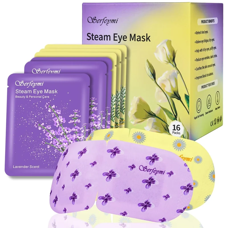 Serfeymi Steam Eye Mask 16 PCS- Self Heating Eye Mask, Warming Eye Mask, Heated Eye Mask for Puffy Eyes, Dry Eyes, Moist Hot Warm Eye Compress, Disposable Sleep Eye Mask Relief Eyes Fatigue Mixed