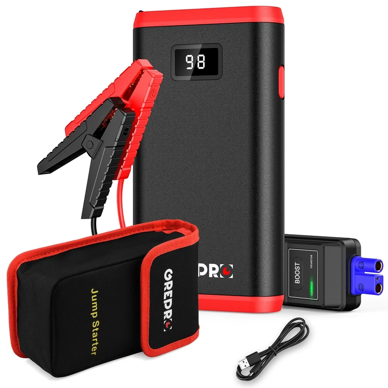 GREPRO 4000A Jump Starter Power Pack, Car Battery Booster Jump Starter and Jump Pack for 12V Vehicles(up to 6.5L Gas, 4.0L Diesel), Motorcycle, Battery Booster with LCD Screen and LED Flashlight