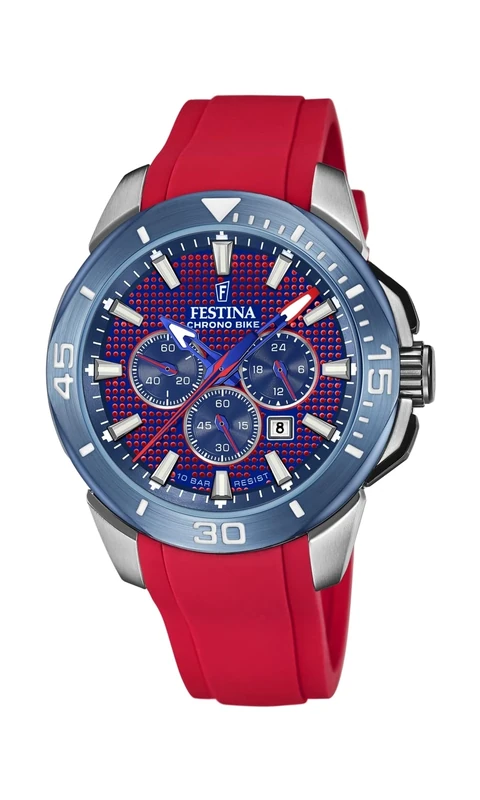 Festina F20642/2 Men's Analogue Quartz Watch with Silicone Strap, Silver-Blue-red, Standard Size, Strap.