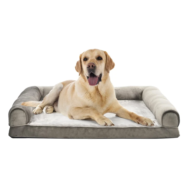 Amazon Basics XL Cat and Dog Bed U-Shape Bolster, Orthopaedic Foam Dog Sofa with Removable Washable Cover, Taupe, 112 x 89 x 20 cm (L x W x H)